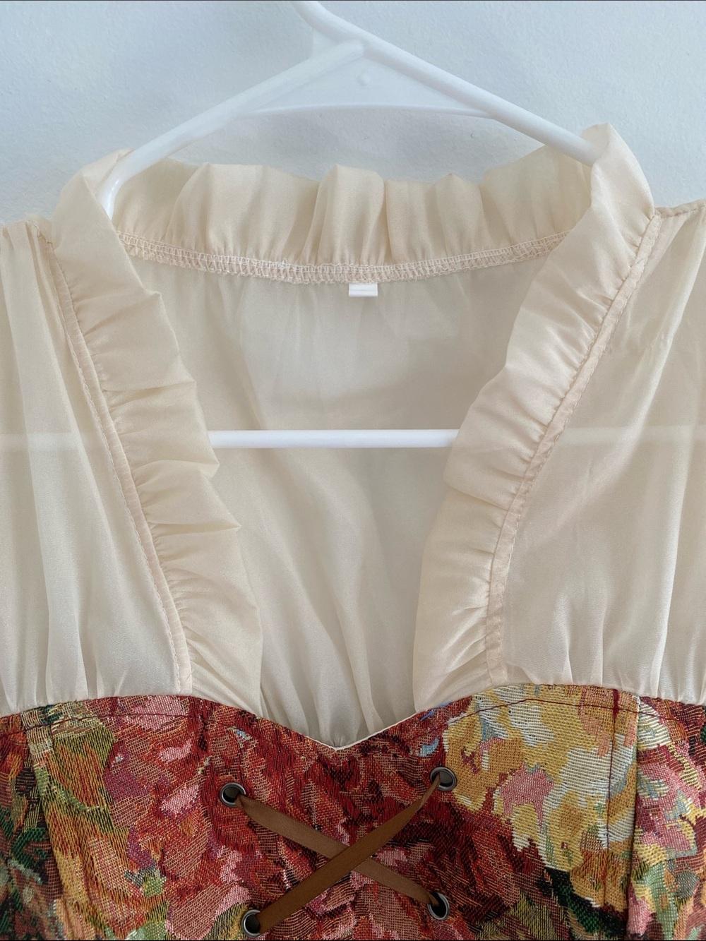 Renaissance Tapestry Sheer Corset Billowy Sleeves Maxi Dress LARGE - Picture 5 of 10